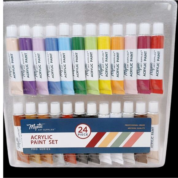 Professional Grade Acrylic Paint Set 24 Tubes Archival Quality Artist Studio Pro